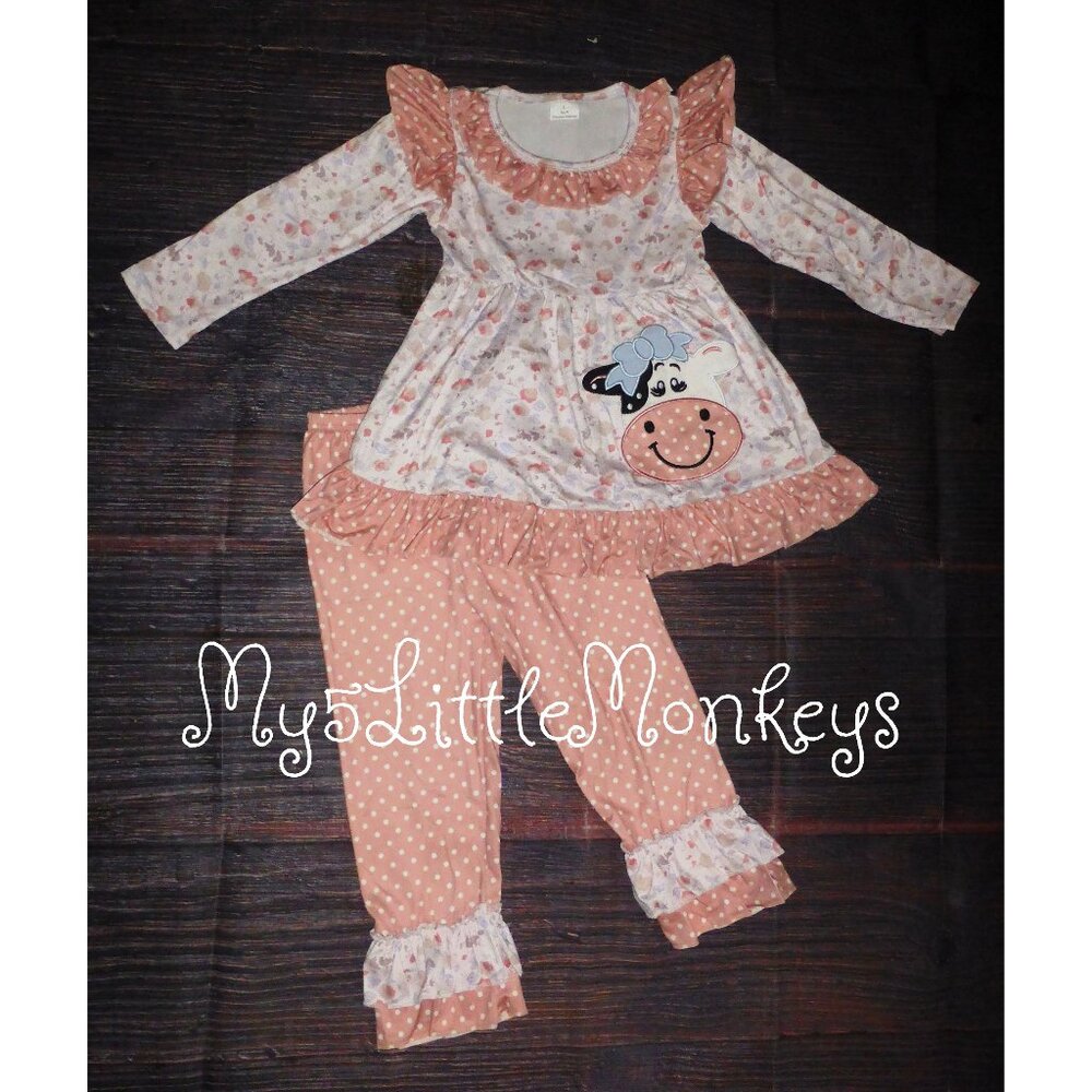 Boutique Farm Cow Tunic & Ruffle Leggings Outfit Set